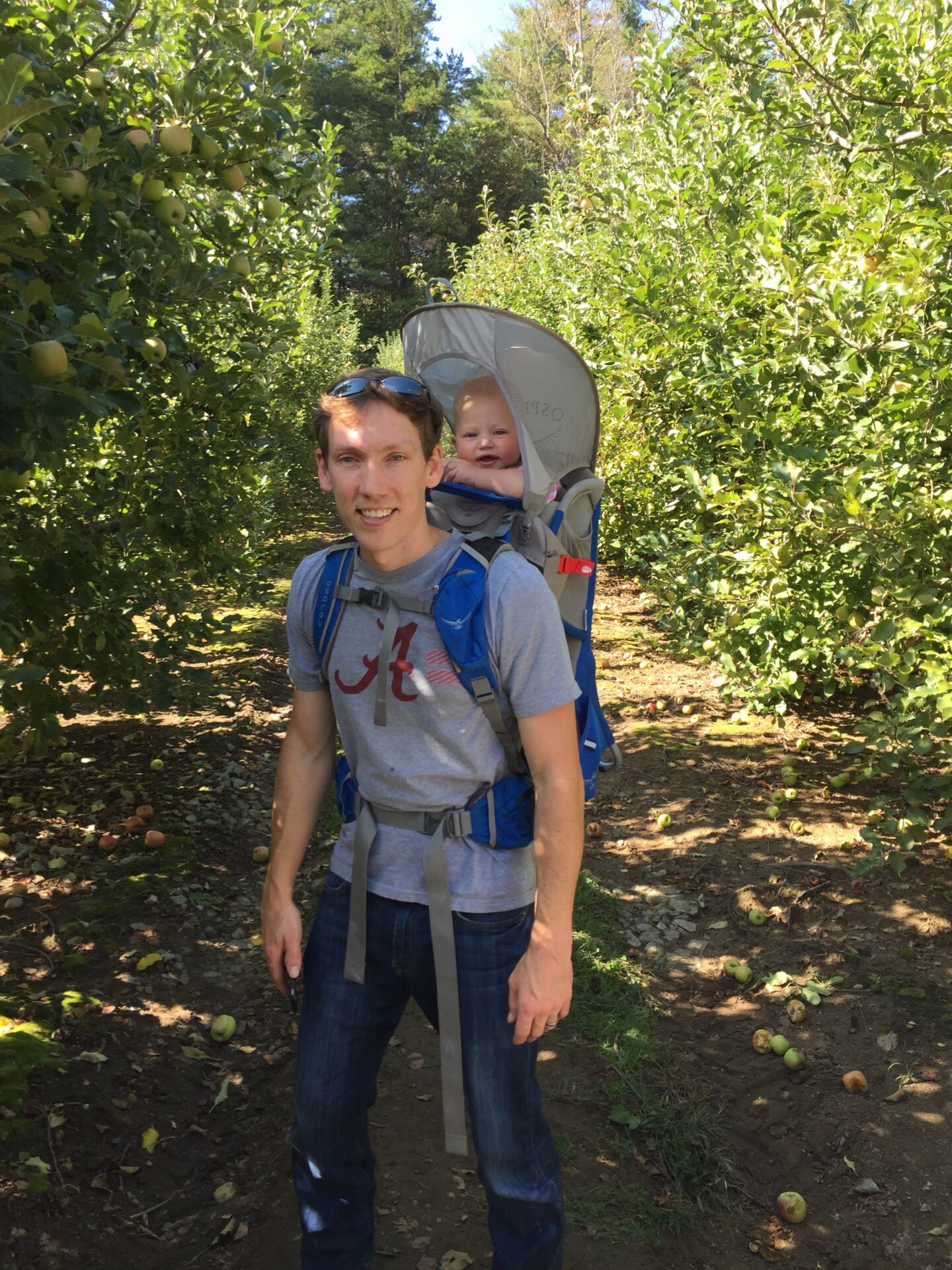 Luke carrying his son out to Grandad’s orchard to celebrate autumn.